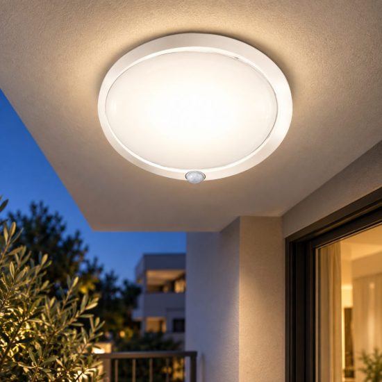 Fabas plafoniera da esterno armilla disco bianco con sensore di movimento ip44