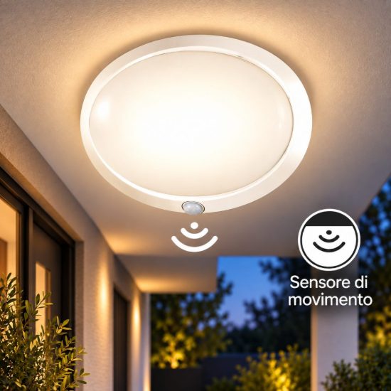 Fabas plafoniera da esterno armilla disco bianco con sensore di movimento ip44