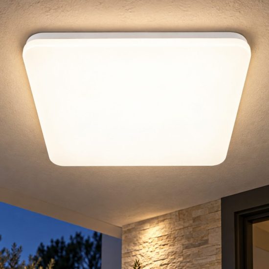 Fabas folk plafoniera quadrata bianca da esterno led 27w 3000k con sensore di movimento ip65