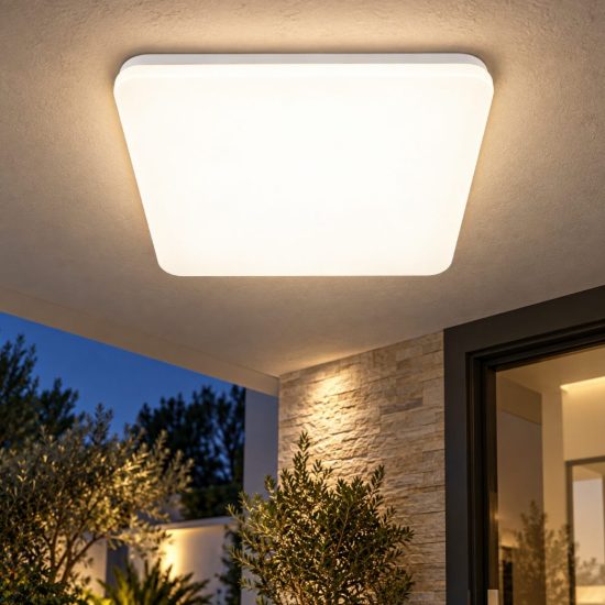 Fabas folk plafoniera quadrata bianca da esterno led 27w 3000k con sensore di movimento ip65