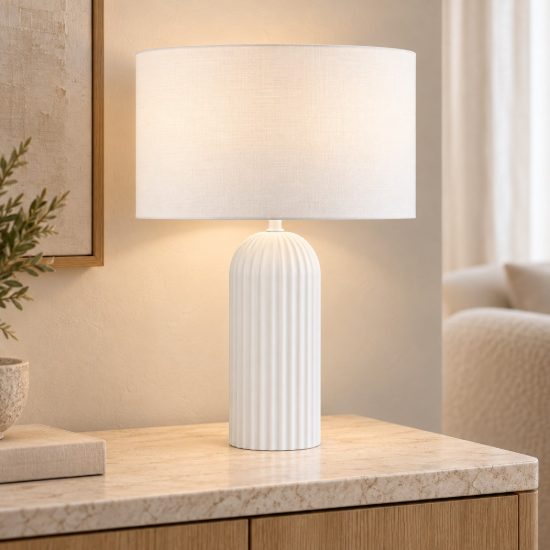 Lampada da tavolo di gesso design moderna cilindro bianca