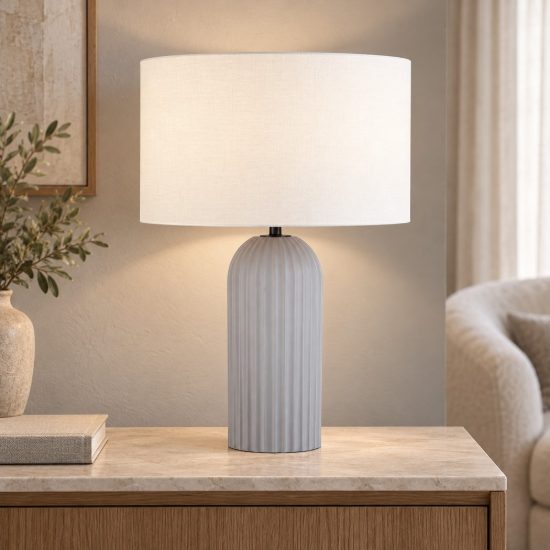 Lampada da tavolo in cemento per camera da letto moderna cilindro grigio e bianco