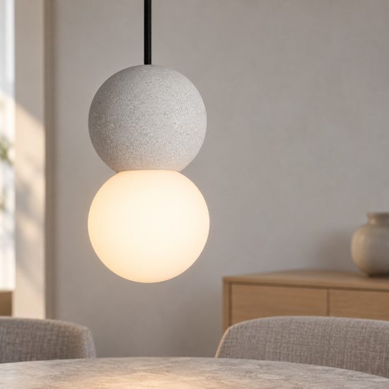 Lampada a sospensione per comodino camera da letto moderna sferica grigio e opale vetro