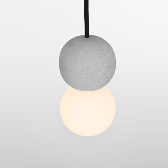 Lampada a sospensione per comodino camera da letto moderna sferica grigio e opale vetro