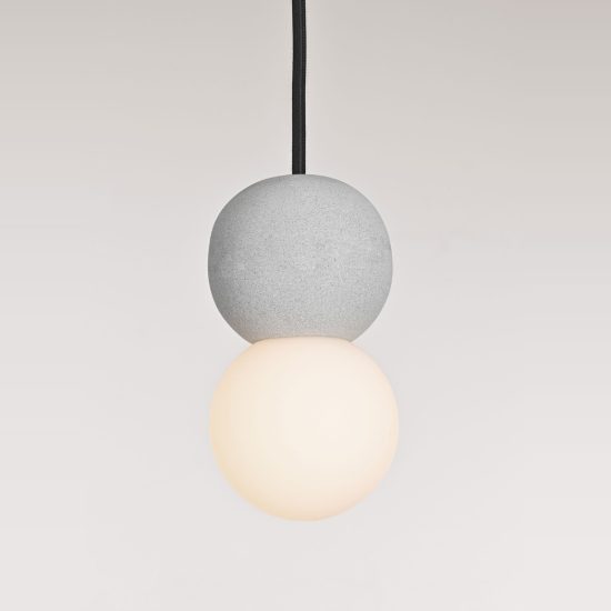 Lampada a sospensione per comodino camera da letto moderna sferica grigio e opale vetro