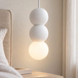 Lampada a sospensione per cucina moderna sferica bianco e opale vetro