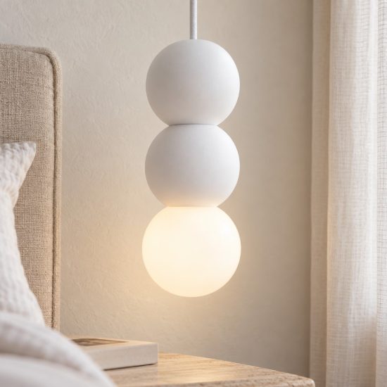 Lampada a sospensione per cucina moderna sferica bianco e opale vetro