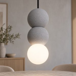 Lampada a sospensione per cucina moderna sferica grigio e opale vetro