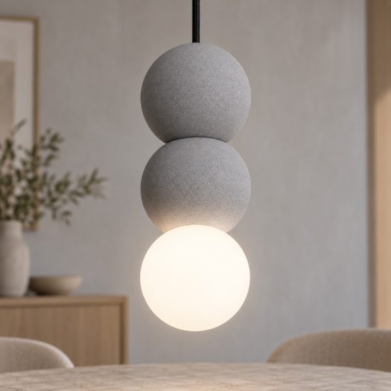Lampada a sospensione per cucina moderna sferica grigio e opale vetro