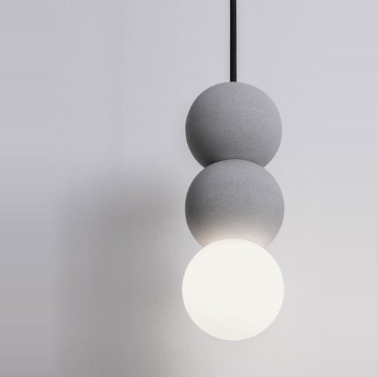 Lampada a sospensione per cucina moderna sferica grigio e opale vetro