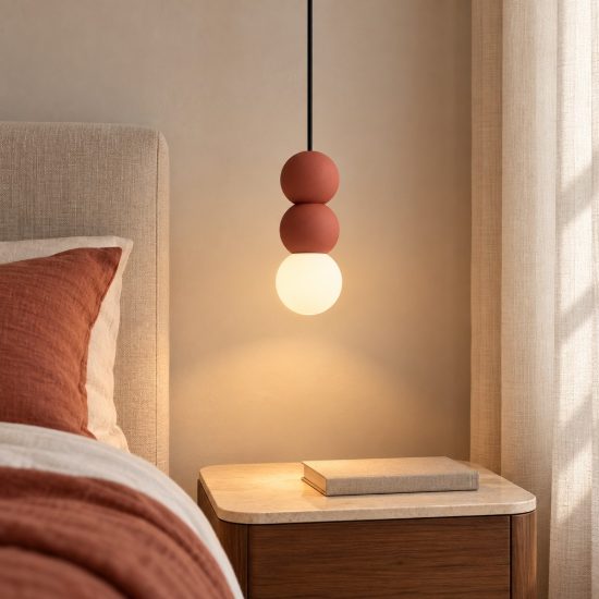 Lampada per comodino moderna sferica rosso e opale vetro a sospensione