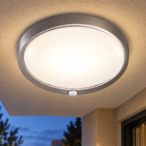 Fabas armilla argento plafoniera da esterno rotonda con sensore di movimento ip44