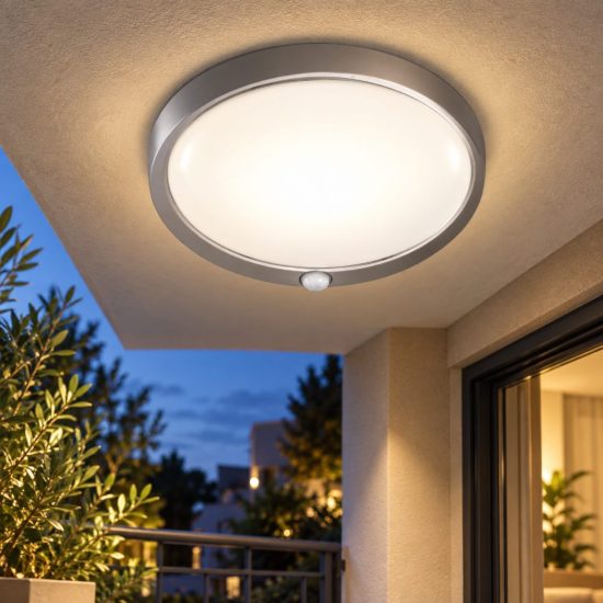 Fabas armilla argento plafoniera da esterno rotonda con sensore di movimento ip44