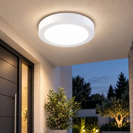 Fabas plafoniera per esterno bianca rotonda led 8w cct 2700k 3000k 4000k ip54