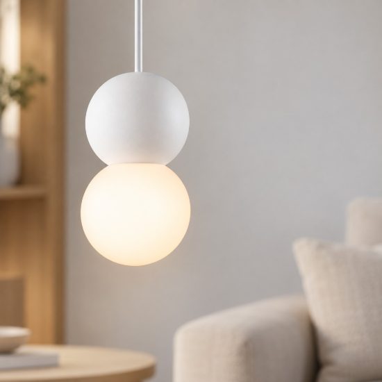 Lampada a sospensione per cucina moderna sferica bianco e opale vetro