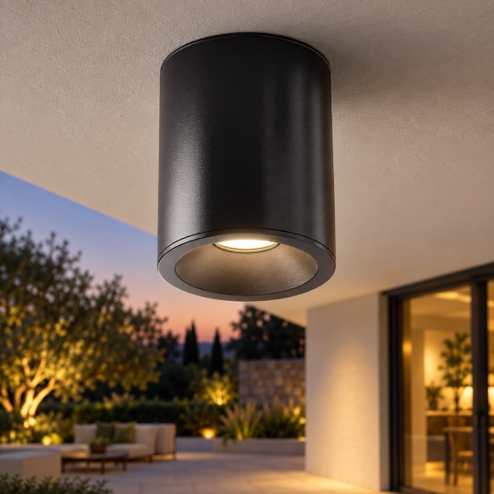 Maytoni zoom faretto moderno cilindrico nero da esterno soffitto ip54 gu10