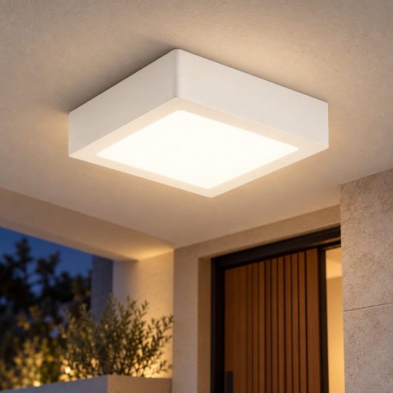 Plafoniera da esterno bianca quadrata led 24w 3000k ip54 fabas gian
