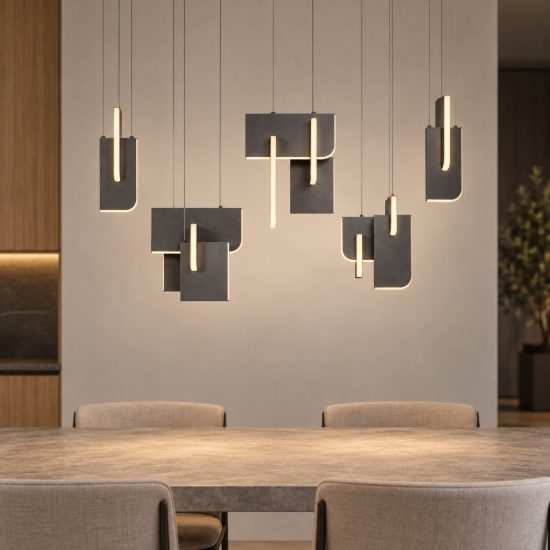 Lampadario a sospensione per soggiorno grigio argento led 20w 3000k 9 luci dimmerabile