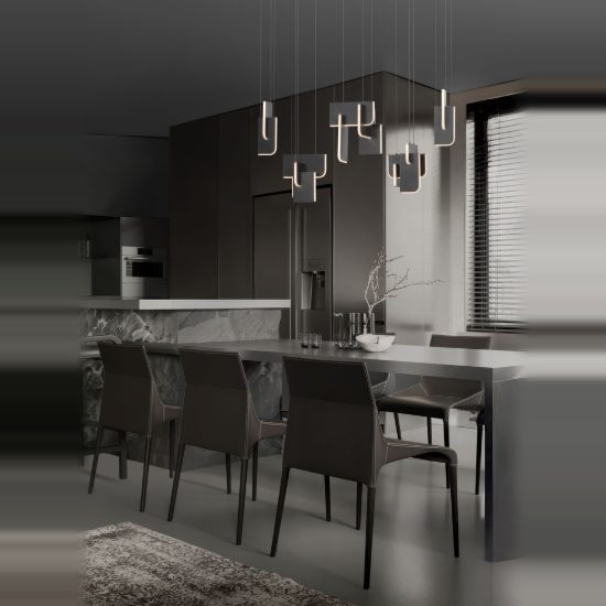 Lampadario a sospensione per soggiorno grigio argento led 20w 3000k 9 luci dimmerabile
