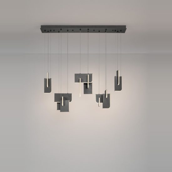 Lampadario a sospensione per soggiorno grigio argento led 20w 3000k 9 luci dimmerabile