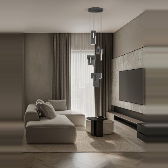 Lampadario a sospensione per soggiorno grigio argento led 52w 3000k 6 luci dimmerabile