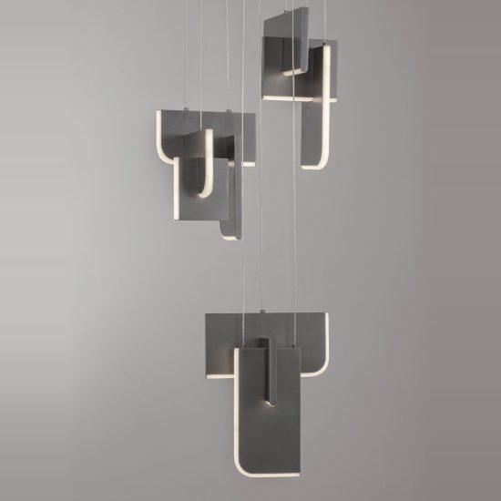 Lampadario a sospensione per soggiorno grigio argento led 52w 3000k 6 luci dimmerabile