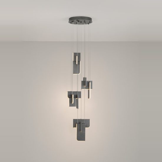 Lampadario a sospensione per soggiorno grigio argento led 52w 3000k 6 luci dimmerabile