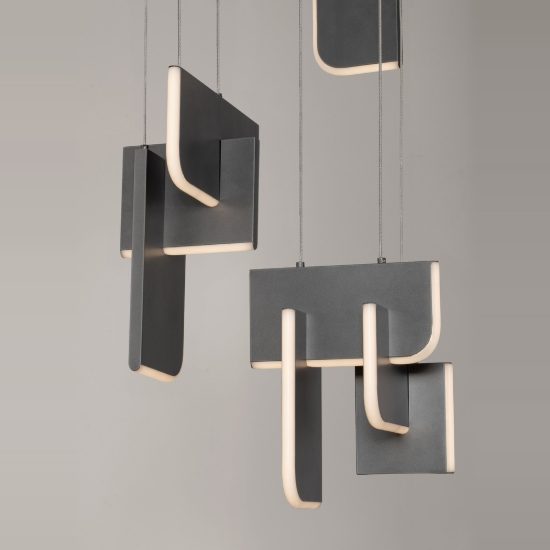 Lampadario a sospensione per soggiorno grigio argento led 52w 3000k 6 luci dimmerabile