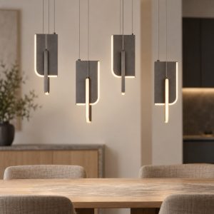 Lampadario a sospensione per soggiorno grigio argento led 36w 3000k 4 luci pendenti