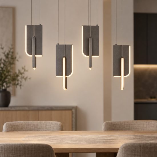 Lampadario a sospensione per soggiorno grigio argento led 36w 3000k 4 luci pendenti
