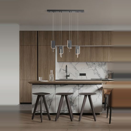 Lampadario a sospensione per soggiorno grigio argento led 36w 3000k 4 luci pendenti