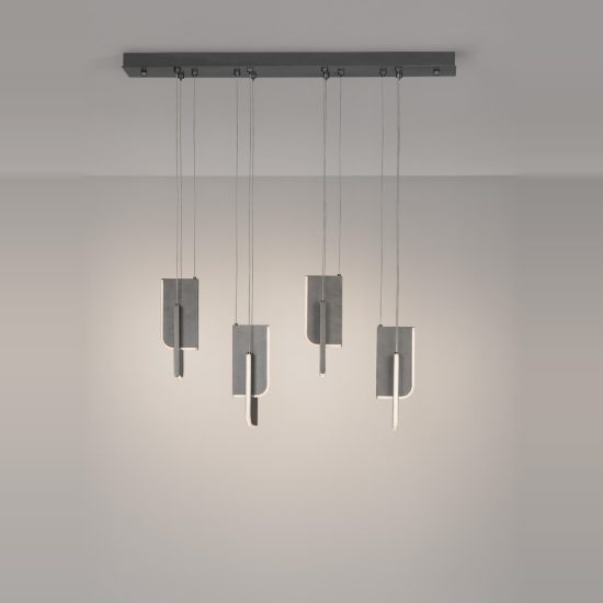 Lampadario a sospensione per soggiorno grigio argento led 36w 3000k 4 luci pendenti