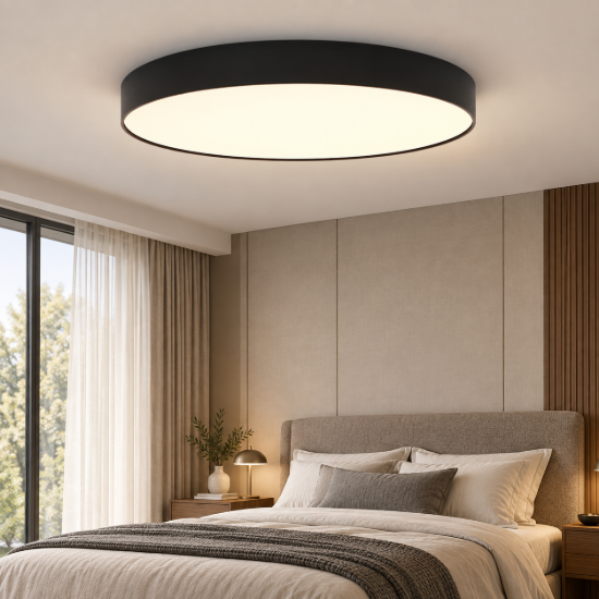 Grande plafoniera tonda per camera da letto nero led 3000k 60cm maytoni zon