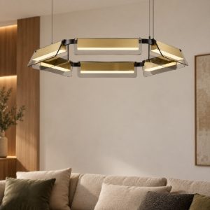 Lampadario a sospensione nero oro e grigio per soggiorno led 39w 3000k dimmerabile