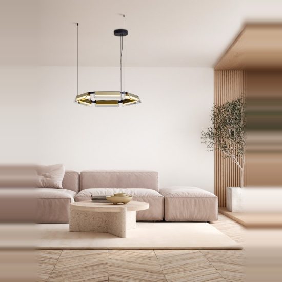 Lampadario a sospensione nero oro e grigio per soggiorno led 39w 3000k dimmerabile