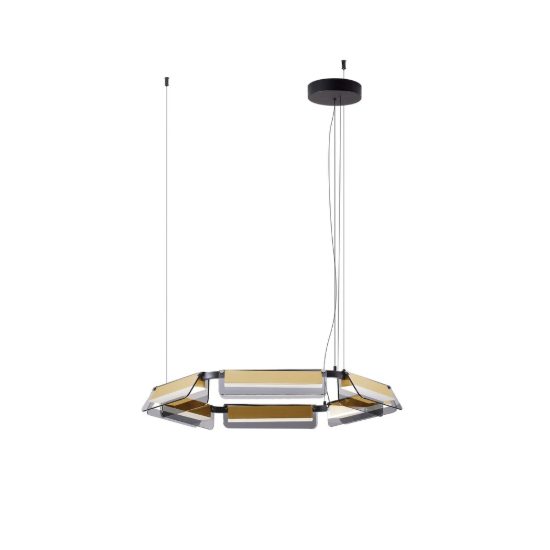 Lampadario a sospensione nero oro e grigio per soggiorno led 39w 3000k dimmerabile