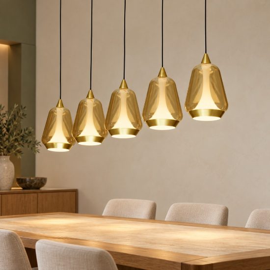 Lampadario led 37w 3000k 5 luci oro ottone nero champagne per soggiorno
