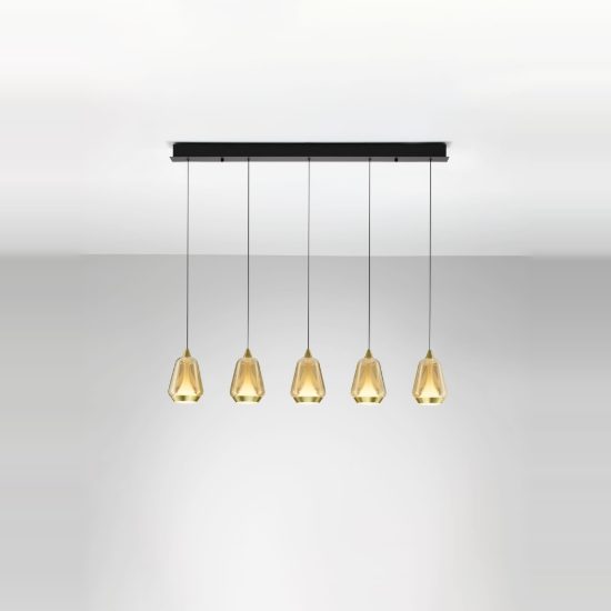 Lampadario led 37w 3000k 5 luci oro ottone nero champagne per soggiorno