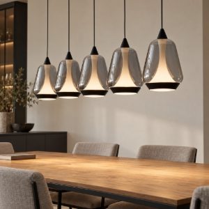 Lampadario a sospensione led 37w 3000k 5 luci dimmerabile fume e nero per soggiorno