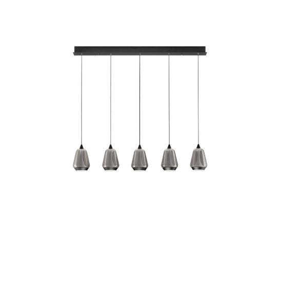 Lampadario a sospensione led 37w 3000k 5 luci dimmerabile fume e nero per soggiorno
