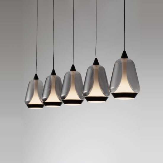 Lampadario a sospensione led 37w 3000k 5 luci dimmerabile fume e nero per soggiorno
