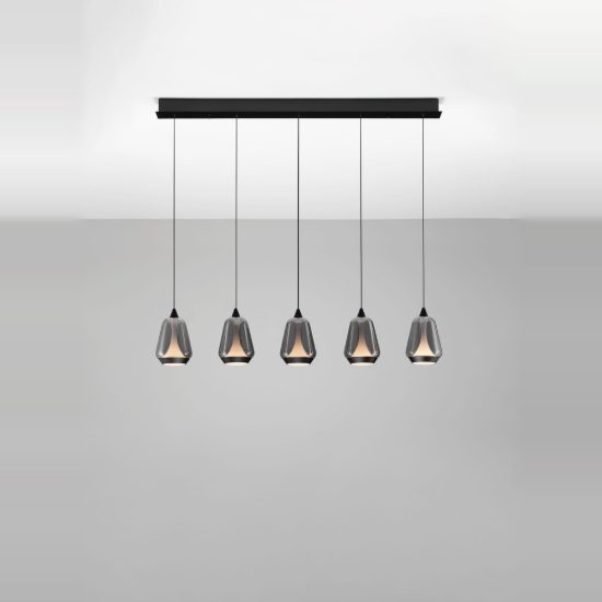 Lampadario a sospensione led 37w 3000k 5 luci dimmerabile fume e nero per soggiorno