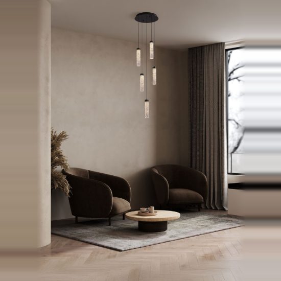 Lampadario per soggiorno nero a sospensione led 20w 3000k 5 luci dimmerabile