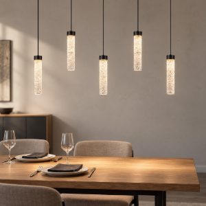 Lampadario per cucina nero a sospensione led 20w 3000k 5 luci dimmerabile
