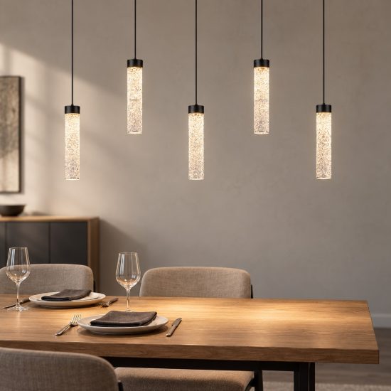 Lampadario per cucina nero a sospensione led 20w 3000k 5 luci dimmerabile