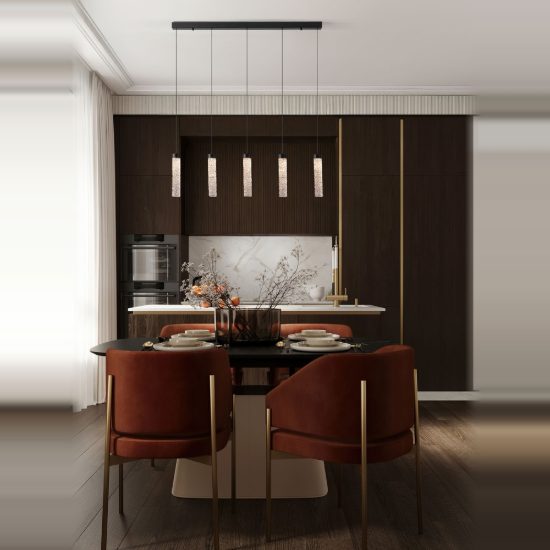 Lampadario per cucina nero a sospensione led 20w 3000k 5 luci dimmerabile