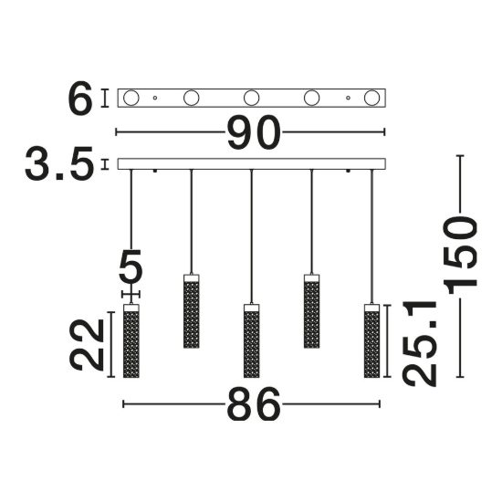 Lampadario per cucina nero a sospensione led 20w 3000k 5 luci dimmerabile