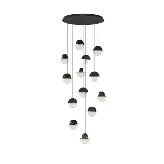 Lampadario a sospensione led 72w 3000k 13 luci dimmerabile per soggiorno nero oro ottone e bianco