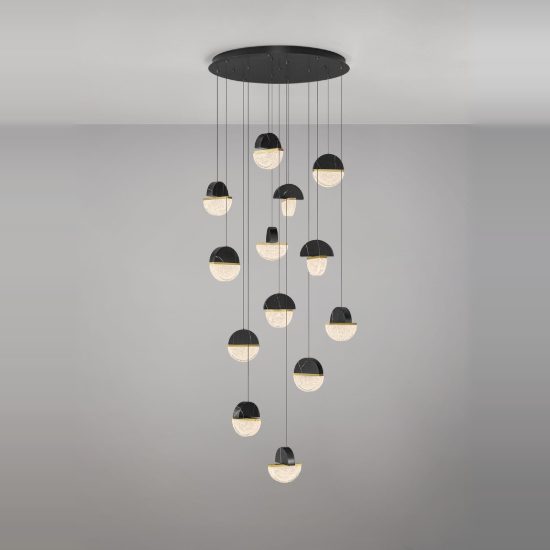 Lampadario a sospensione led 72w 3000k 13 luci dimmerabile per soggiorno nero oro ottone e bianco