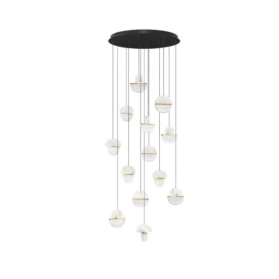 Lampadario a sospensione led 72w 3000k 13 luci per salone bianco oro ottone nero